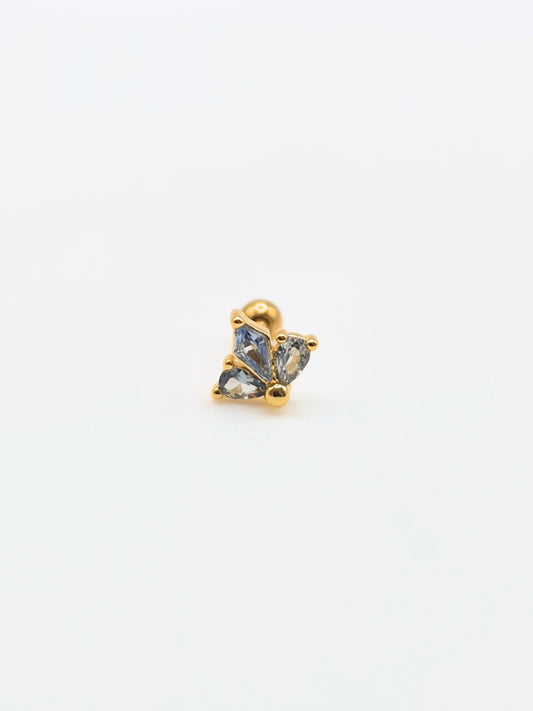 The Blake 18k Gold Plated Titanium Steel Cubic Zirconia Cluster Cartilage Lobe Single Piercing Stud Earring in Blue.