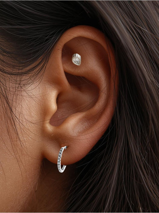 The Talisman Collection Silver Finish Tarnish-Free Crystal Teardrop Single Cartilage & Lobe Piercing Stud