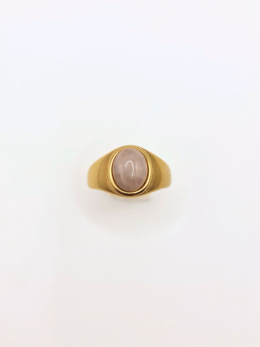 The Serena 18k Gold Plated Stainless Steel Rose Quartz Semi Precious Natural Stone Ring.