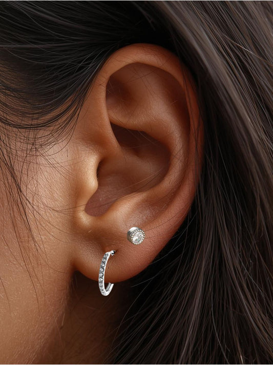 The Talisman Collection Silver Finish Tarnish-Free Round Crystal Single Cartilage & Lobe Piercing Stud