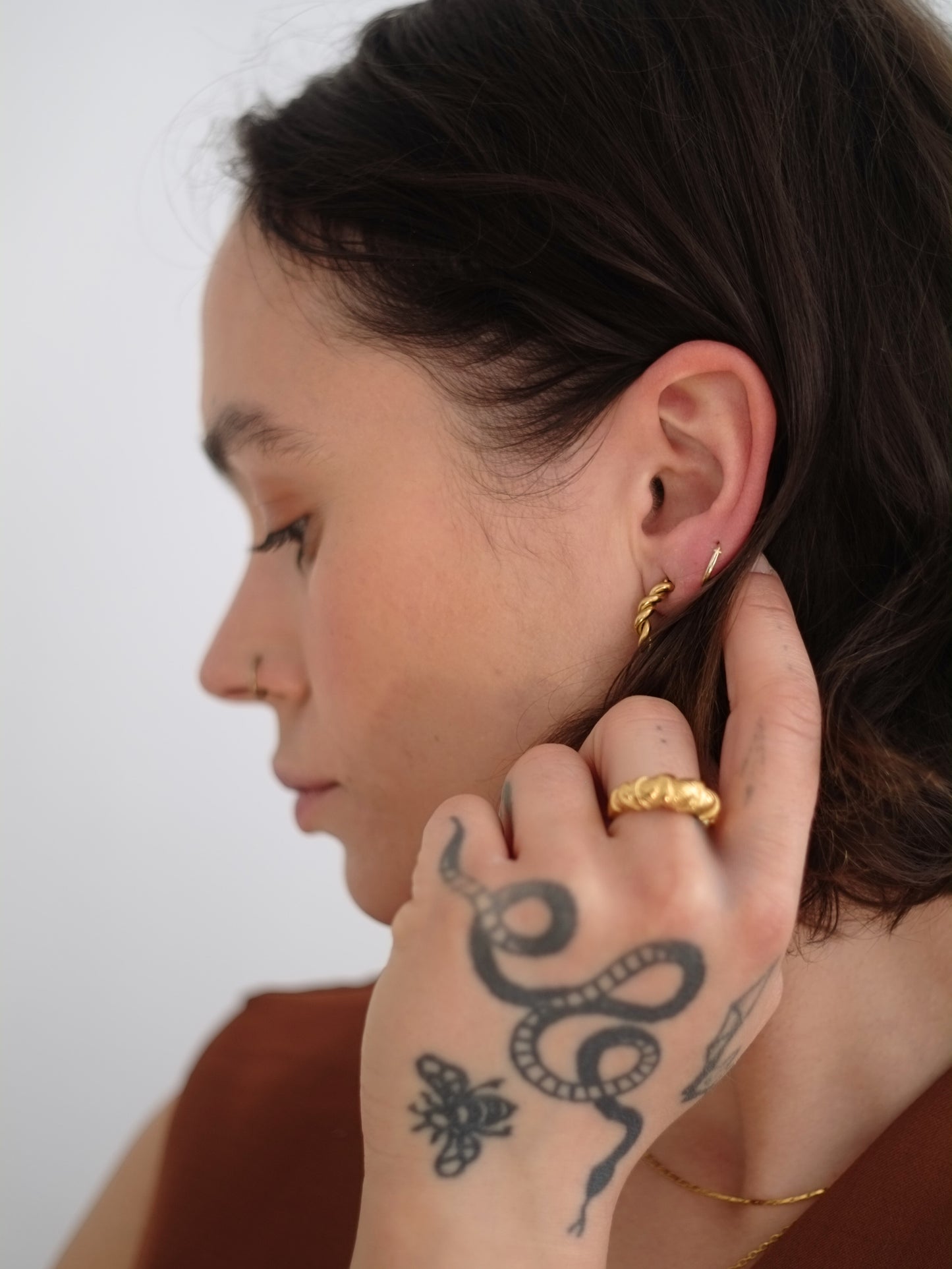 The Bali Collection 18k Gold Plated Stainless Steel Etched Twist Dome Ring.