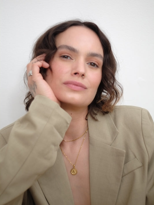 The Talisman Collection 'Y' Initial 18k Gold Plated Stainless Steel Ball Trim Pendant Necklace.