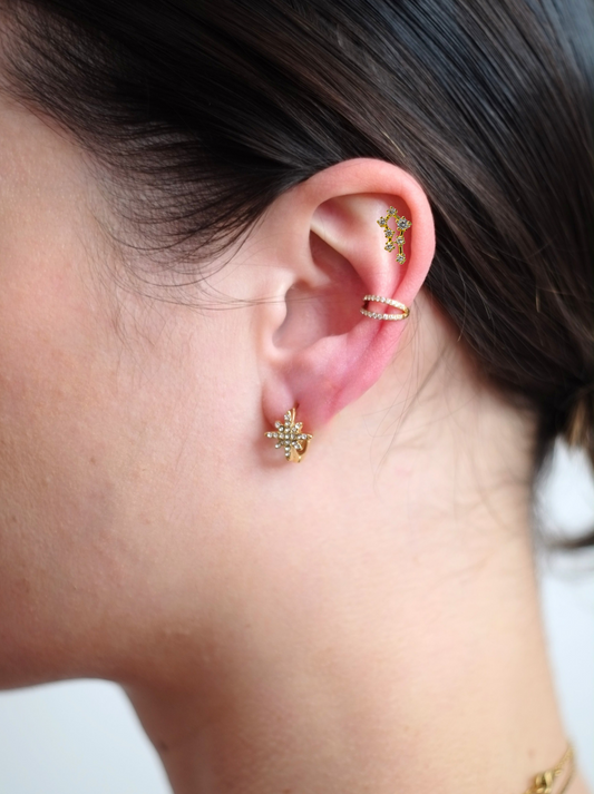 The Constellations Gemini 18k Gold Plated Stainless Steel Cubic Zirconia Ear Climber Zodiac Star Sign Cartilage Lobe Stud Earring.