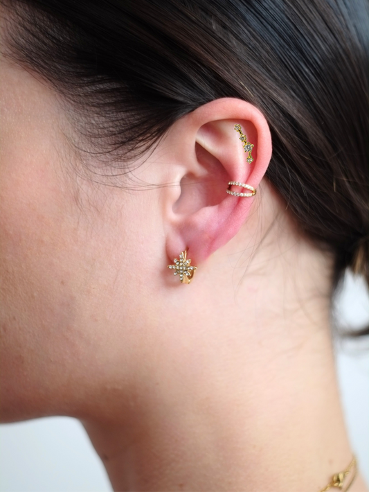 The Constellations Aquarius 18k Gold Plated Stainless Steel Cubic Zirconia Ear Climber Zodiac Star Sign Cartilage Lobe Stud Earring.