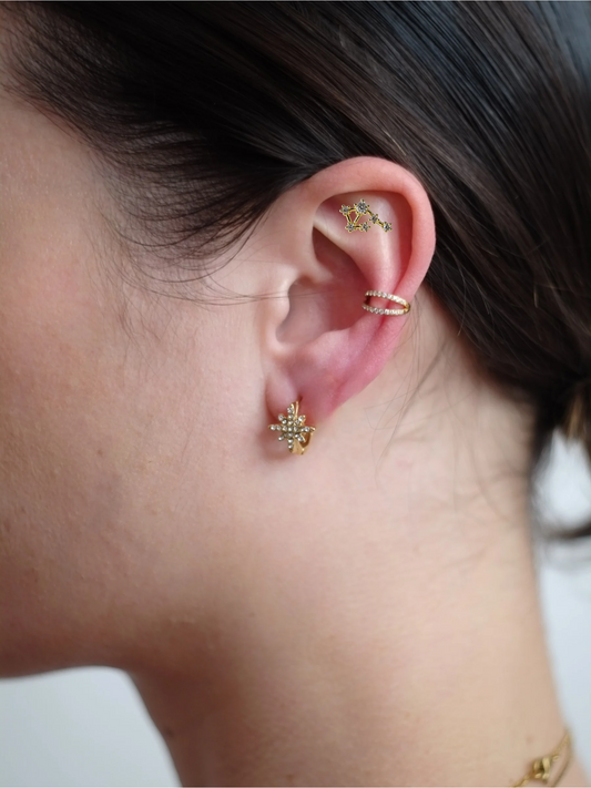 The Constellations Libra 18k Gold Plated Stainless Steel Cubic Zirconia Ear Climber Zodiac Star Sign Cartilage Lobe Stud Earring.
