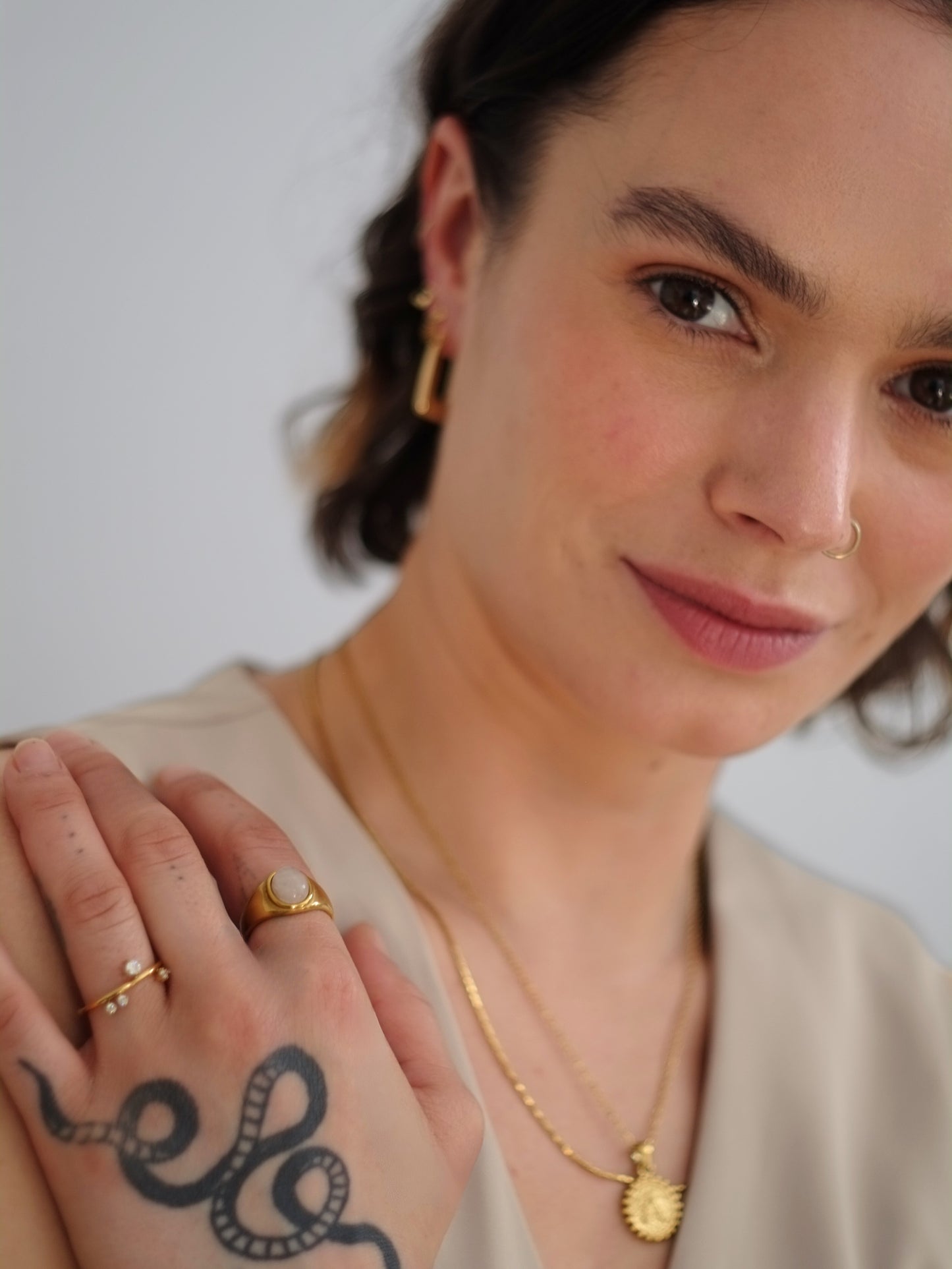 The Zendaya 18k Gold Plated Stainless Steel Crystal Constellation Ring.