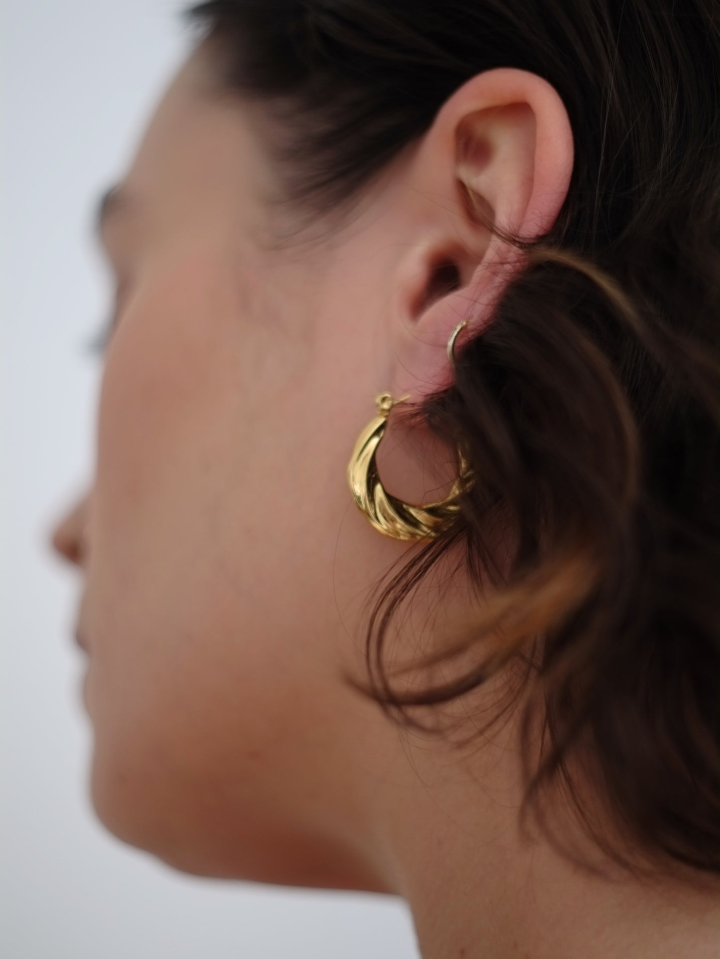 The Anastasia 18k Gold Plated Stainless Steel Medium Twist Hoop Earrings.