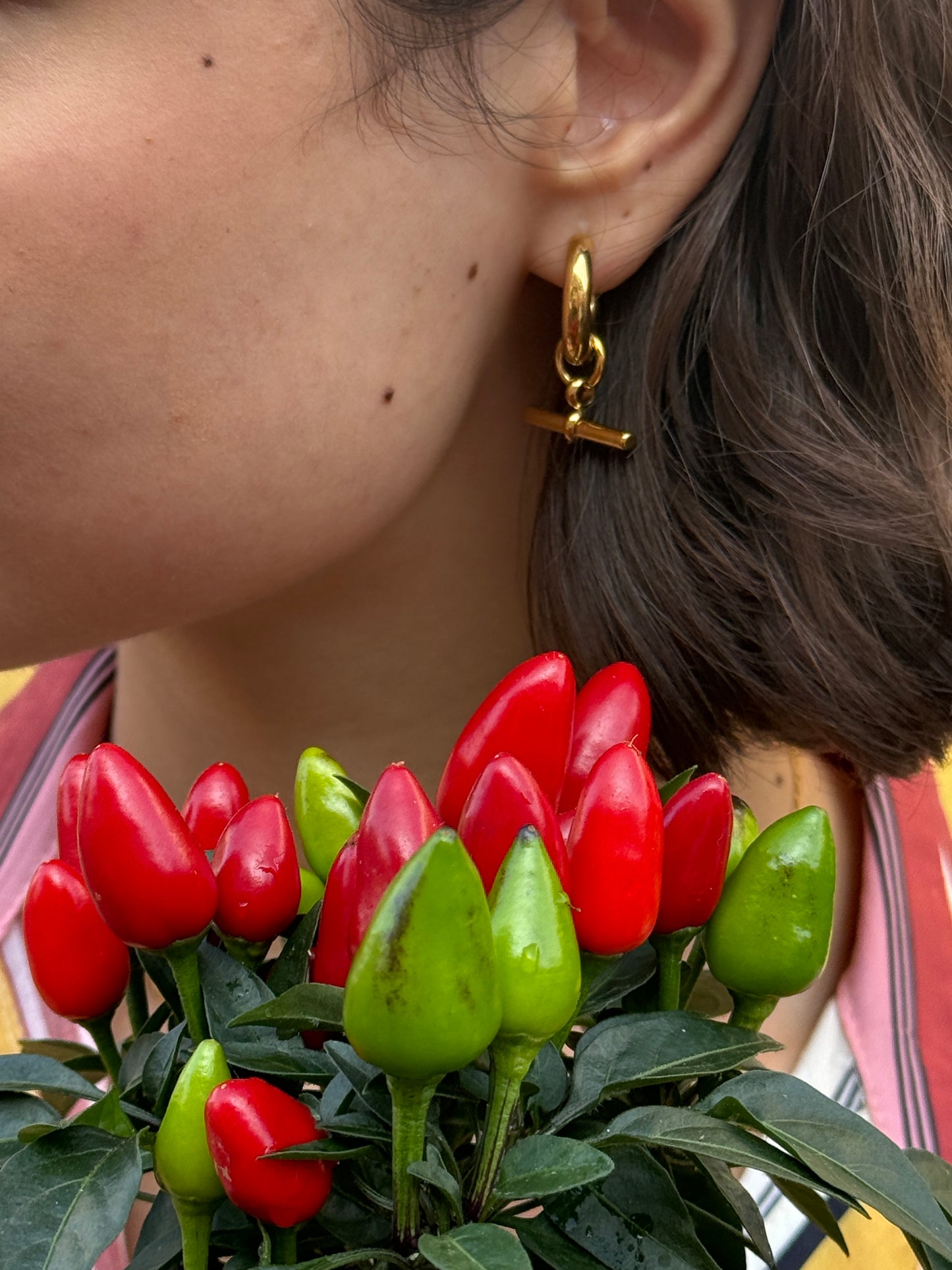 The Tala 18k Gold Plated Tarnish-Free T-Bar Drop Hoop Earrings