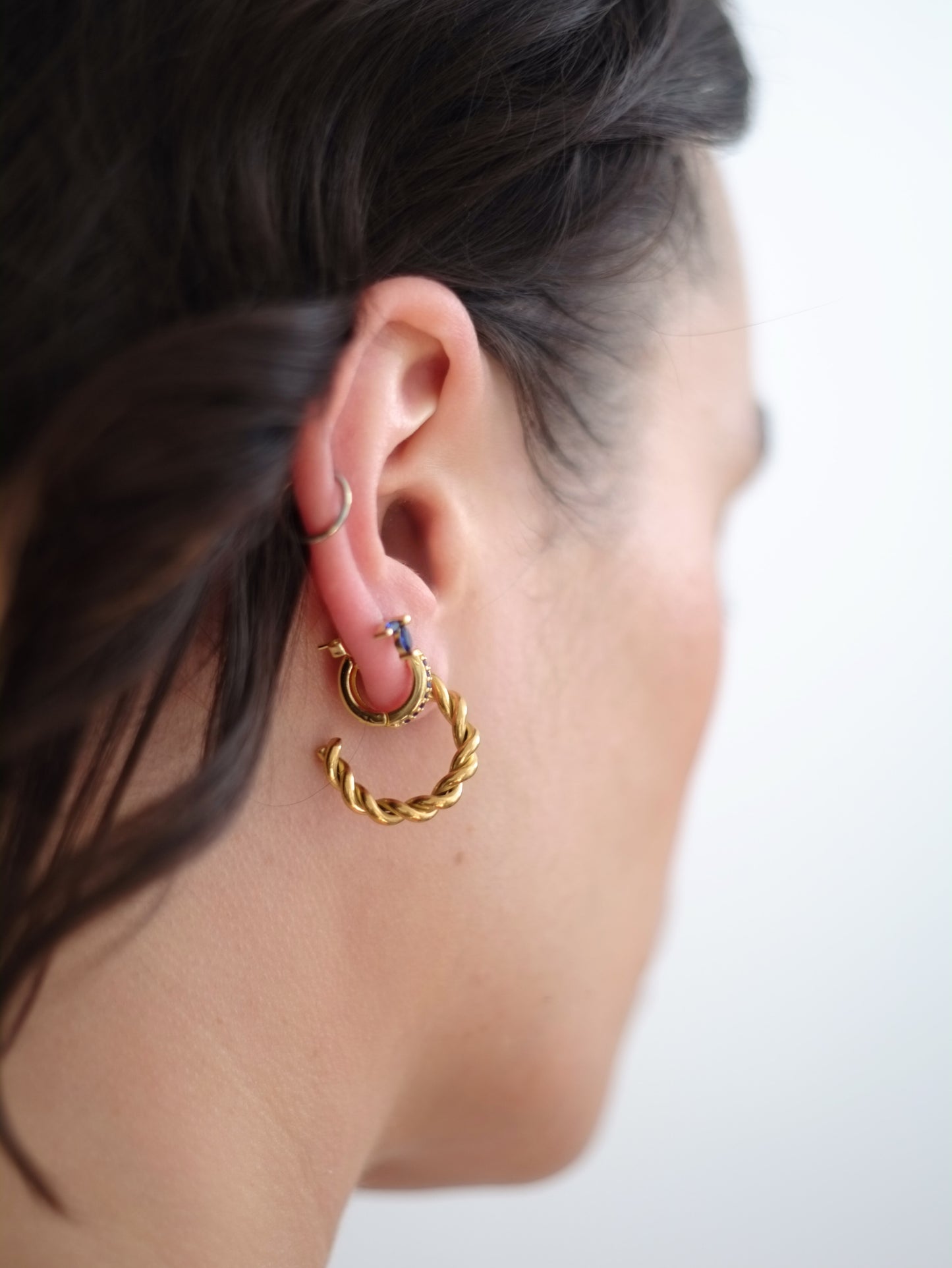 The Bali Collection 18k Gold Plated Stainless Steel Plaited Hoop Earrings.