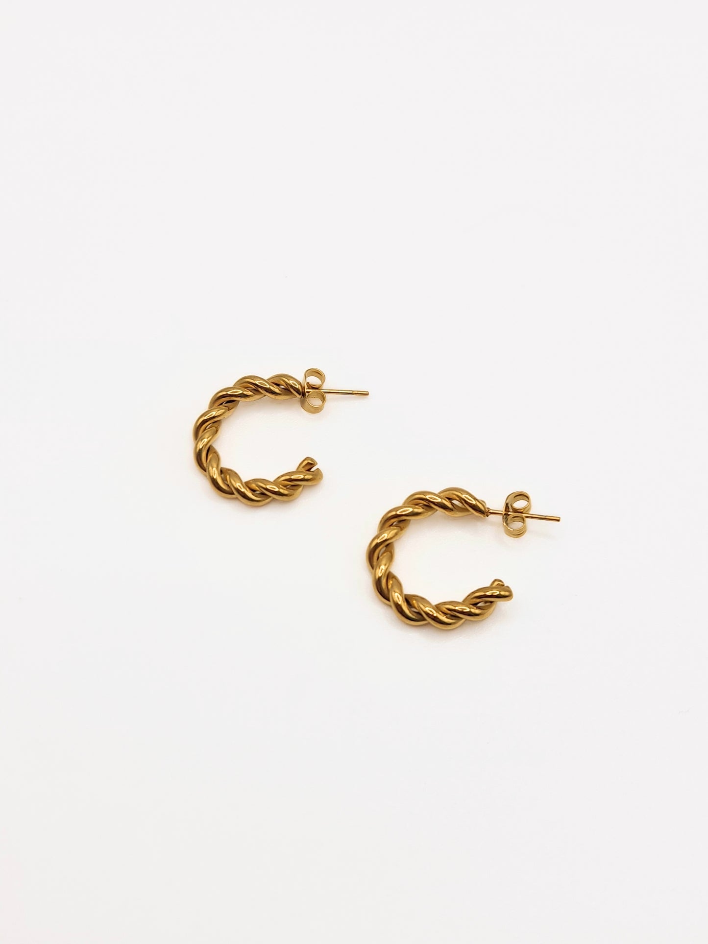The Bali Collection 18k Gold Plated Stainless Steel Plaited Hoop Earrings.