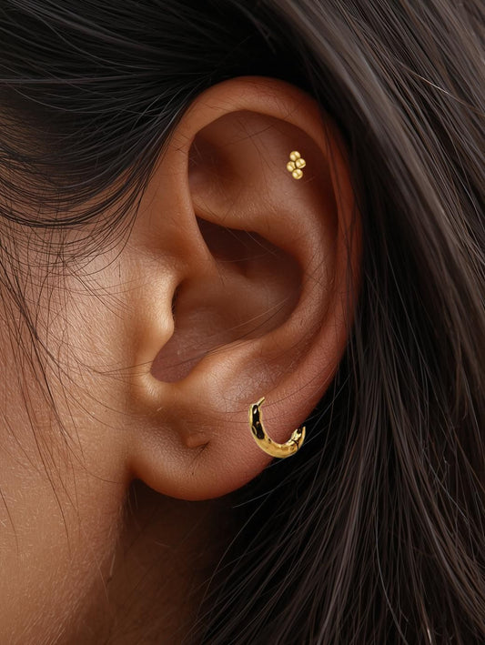 The Annie Essentials 18k Gold Plated Tarnish-Free Hammered Huggie Hoop Earrings