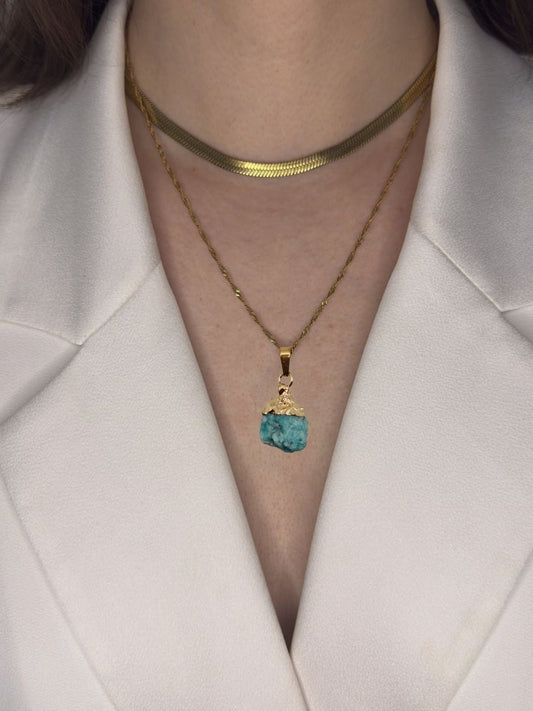 The Talisman Collection August Amazonite Birthstone 18k Gold Plated Semi Precious Natural Stone Pendant Necklace