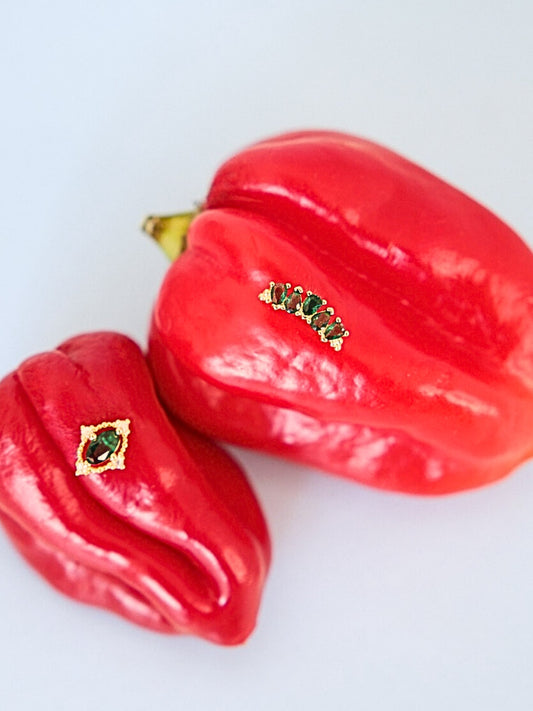 The Charlie 18k Gold Plated Stainless Steel Emerald Cubic Zirconia Cartilage Lobe Single Piercing Stud Earring.