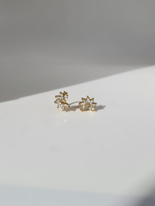 The Taylor 18k Gold Plated Stainless Steel Marquise Leaf Cut Cubic Zirconia Crystal Huggie Hoop Earrings.