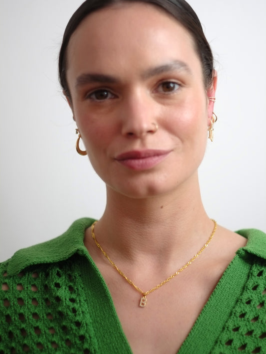 The Lottie 'S' Initial 18k Gold Plated Stainless Steel Pave Crystal Pendant Necklace