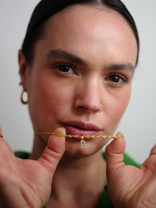 The Lottie 'M' Initial 18k Gold Plated Stainless Steel Pave Crystal Pendant Necklace