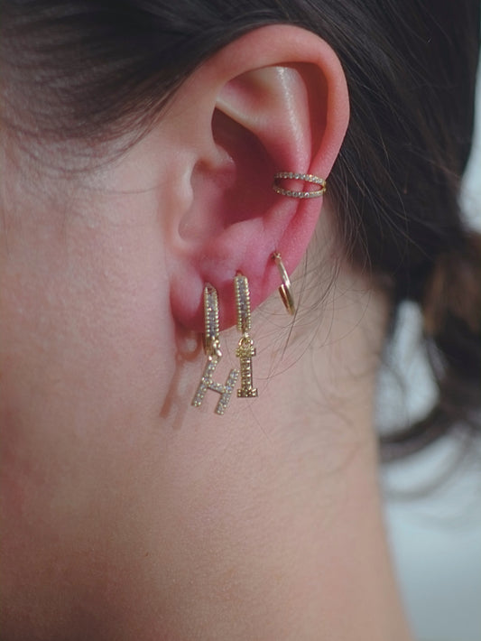 The Lana 'I' Initial 18k Gold Plated Stainless Steel Crystal Drop Hoop Earring