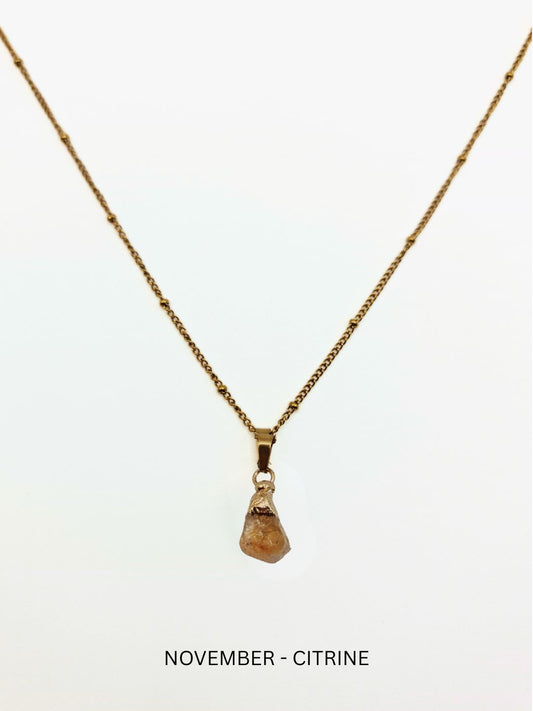 The Talisman Collection November Citrine Birthstone 18k Gold Plated Semi Precious Natural Stone Pendant Necklace