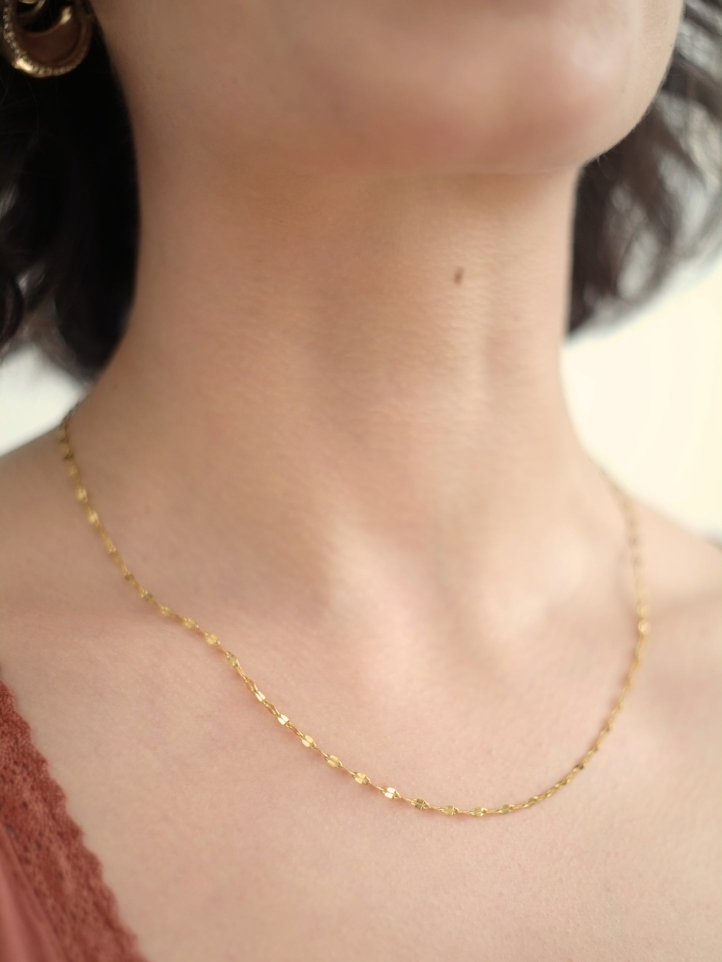 The Flora 18k Gold Plated Stainless Steel Delicate Textured Crimp Chain Necklace.
