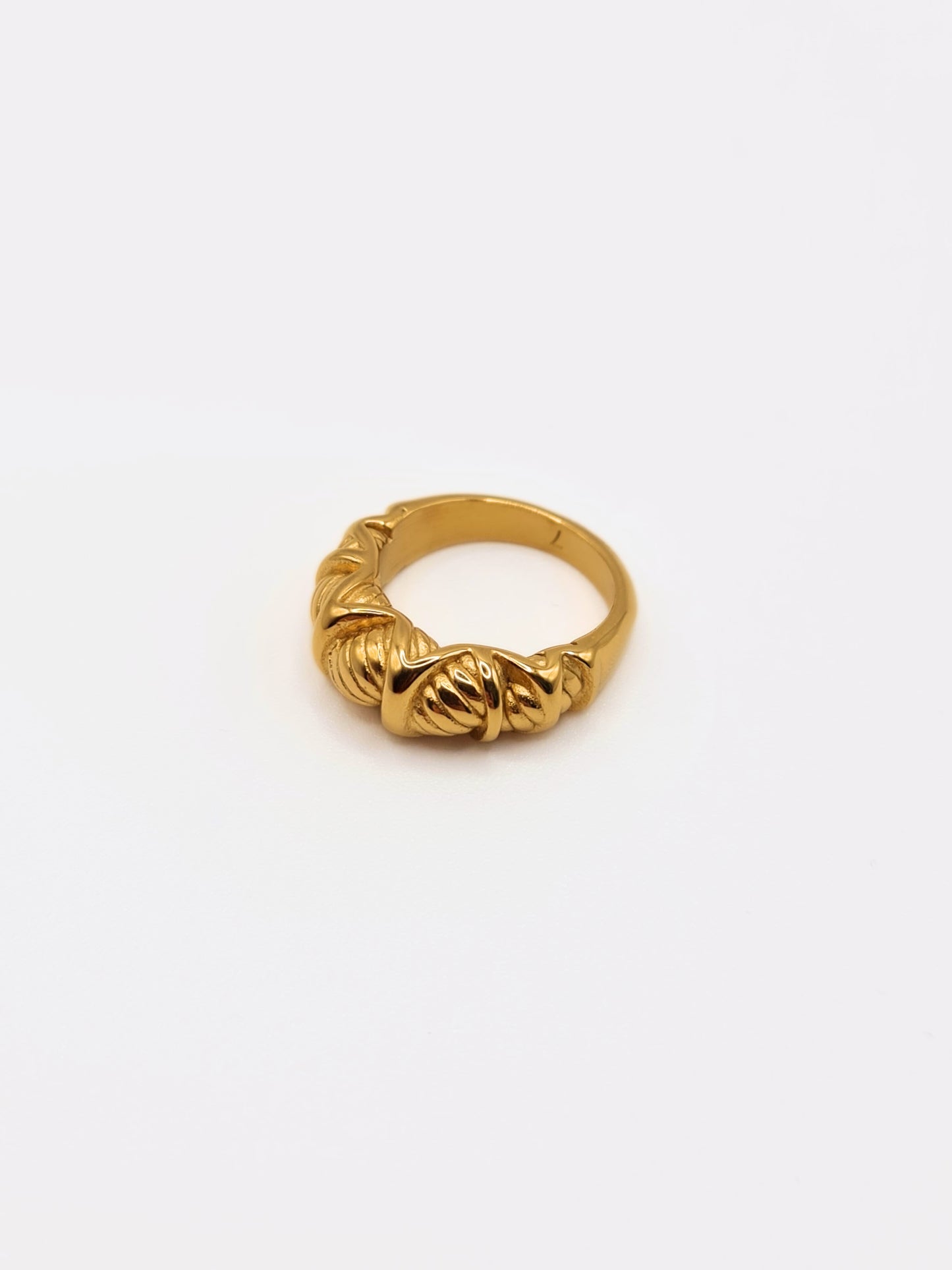 The Bali Collection 18k Gold Plated Stainless Steel Etched Twist Dome Ring.