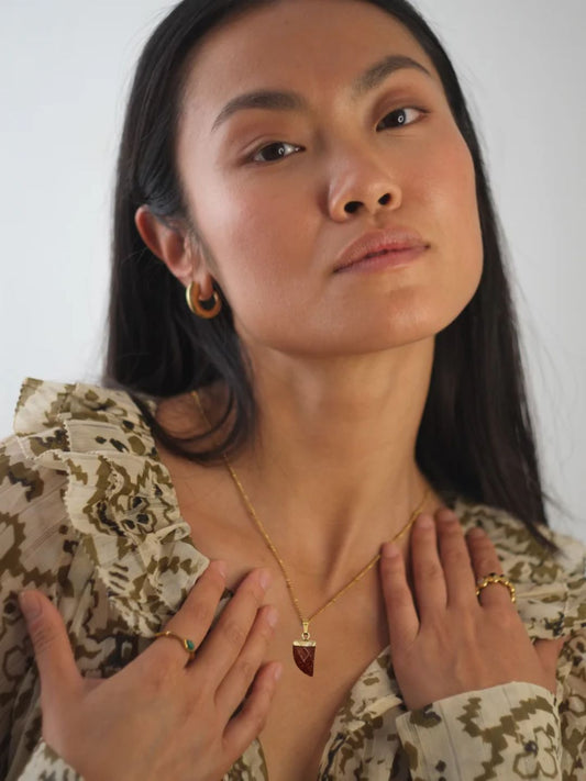 The Talisman Collection Goldstone 18k Gold Plated Semi Precious Gemstone Horn Pendant Necklace