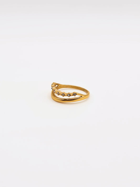 The Celeste 18k Gold Plated Stainless Steel Constellation Double Stacking Ring.