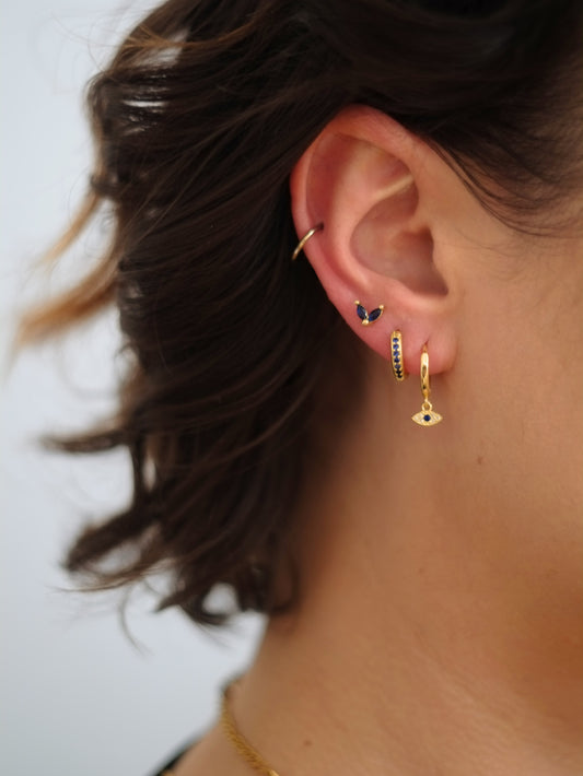 The Evil Eye 18k Gold Plated Stainless Steel Cubic Zirconia Matching Hoop and Stud 3pc Set.