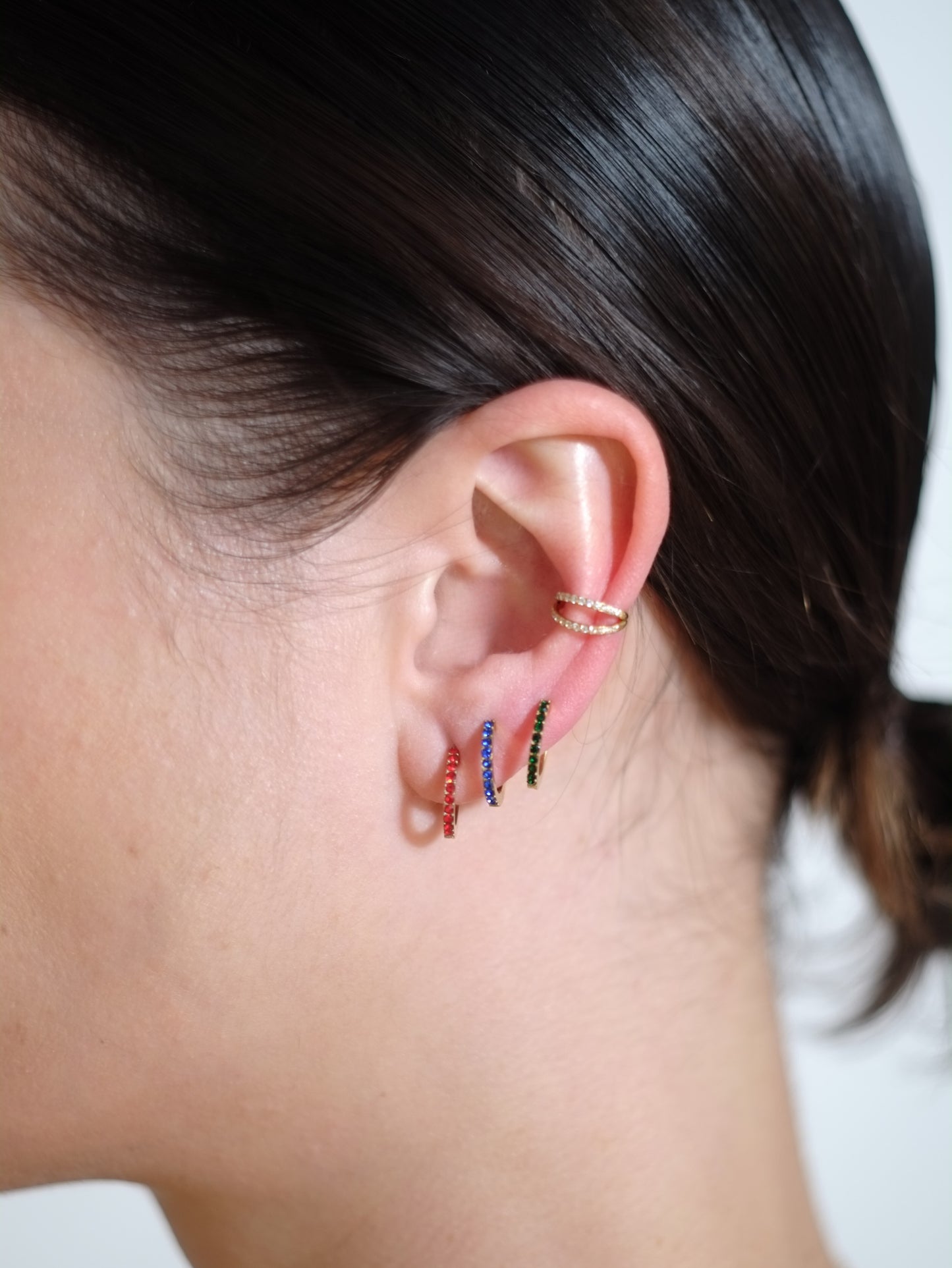 The Maija 'December' Turquoise Birthstone 18k Gold Plated Stainless Steel Crystal Huggie Hoop Earrings.