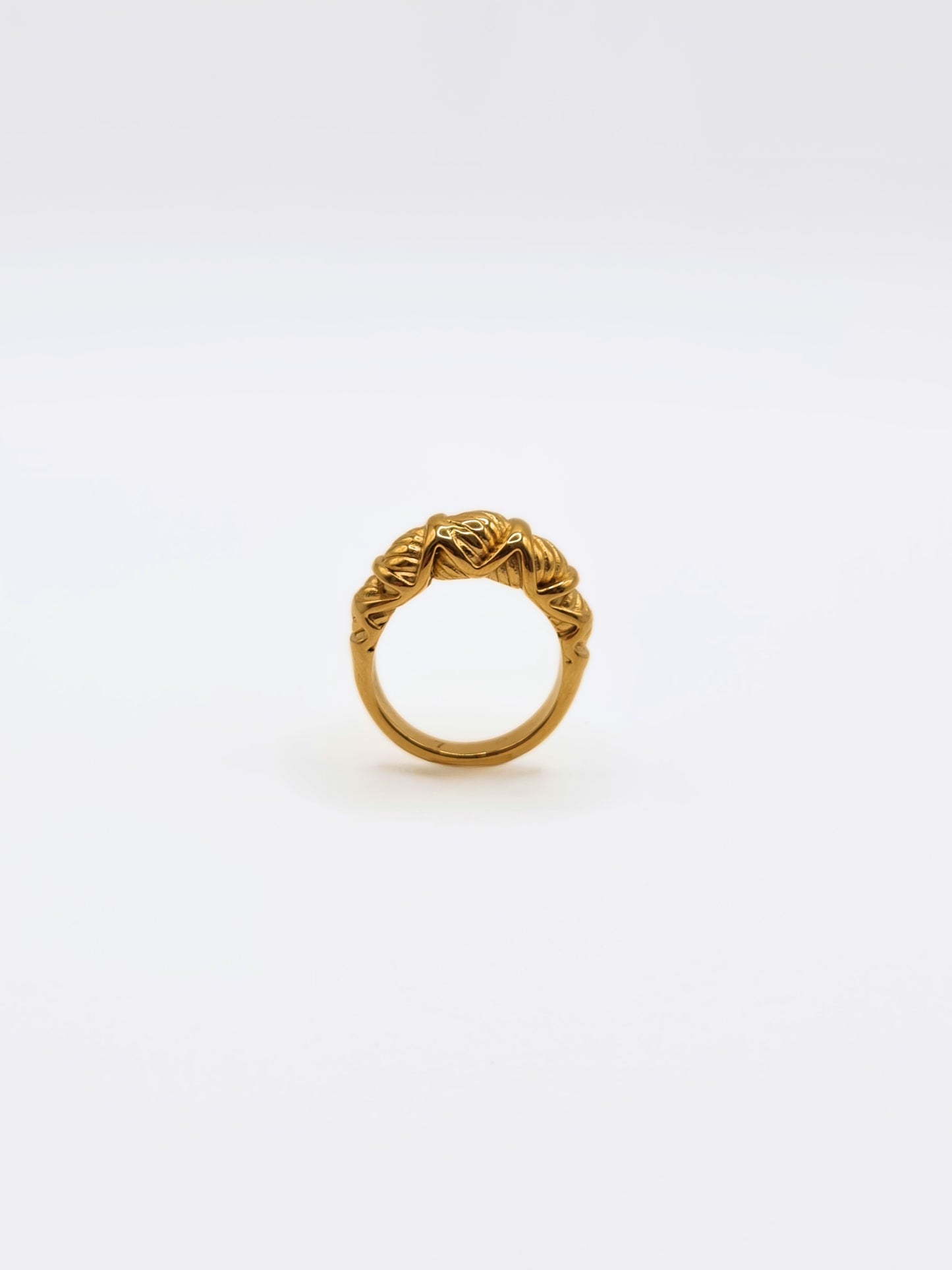 The Bali Collection 18k Gold Plated Stainless Steel Etched Twist Dome Ring.