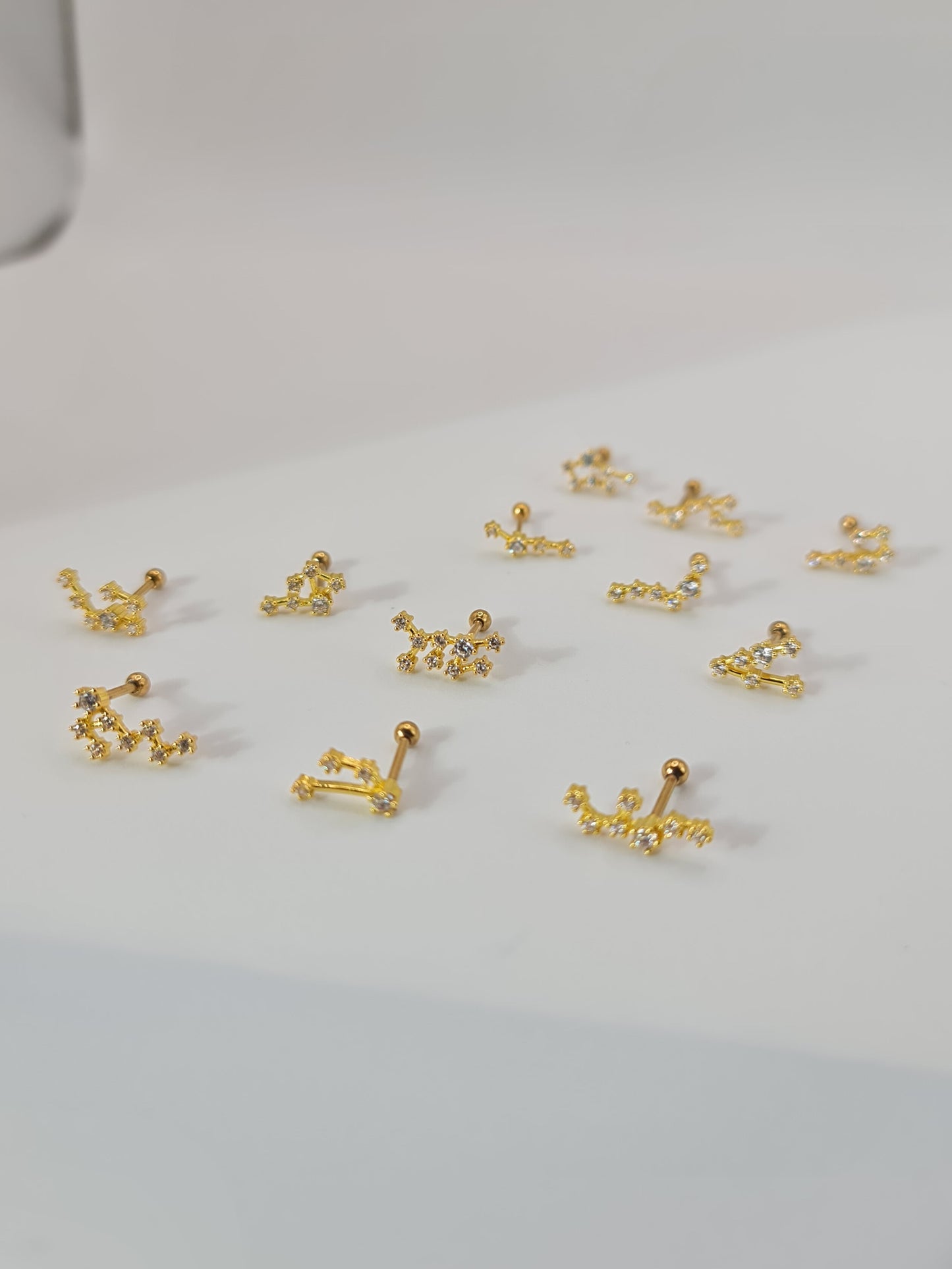 The Constellations Gemini 18k Gold Plated Stainless Steel Cubic Zirconia Ear Climber Zodiac Star Sign Cartilage Lobe Stud Earring.