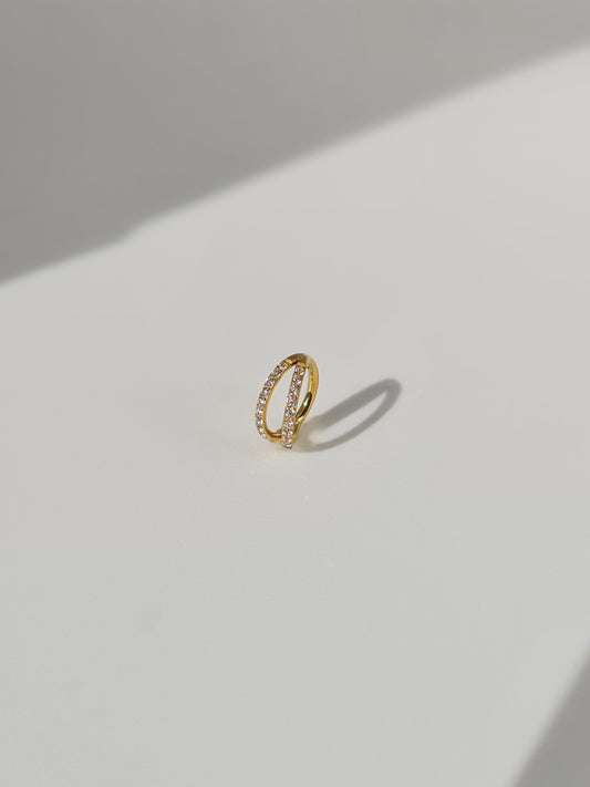 The Illusion 18k Gold Plated Titanium Steel Pave Crystal Double Hoop Ear Cuff Cartilage Piercing Earring.