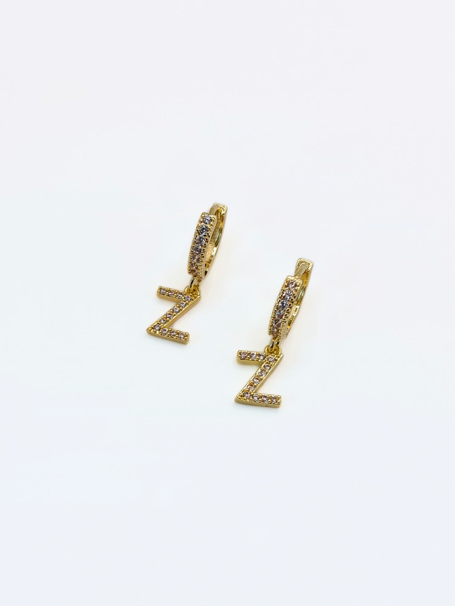 The Lana 'Z' Initial 18k Gold Plated Stainless Steel Crystal Drop Hoop Earring