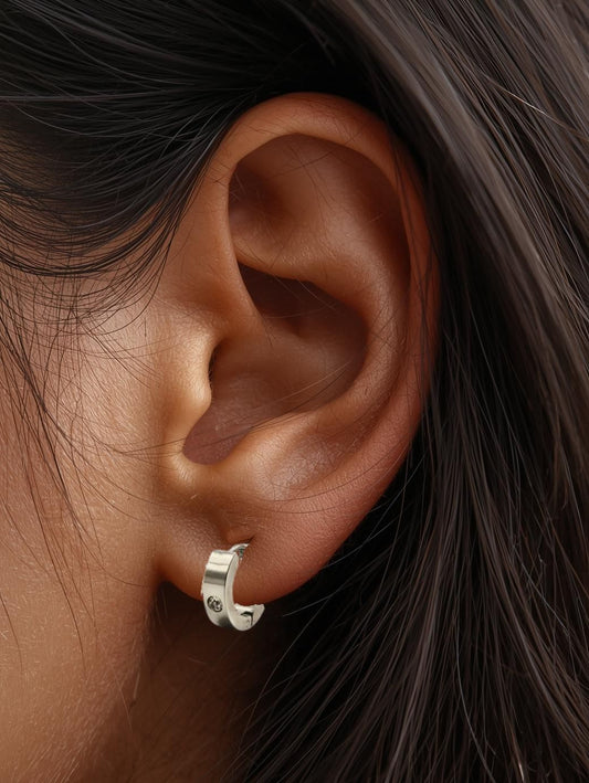 The Maddy Essentials Silver Finish Tarnish-Free Crystal Mini Huggie Hoop Earrings