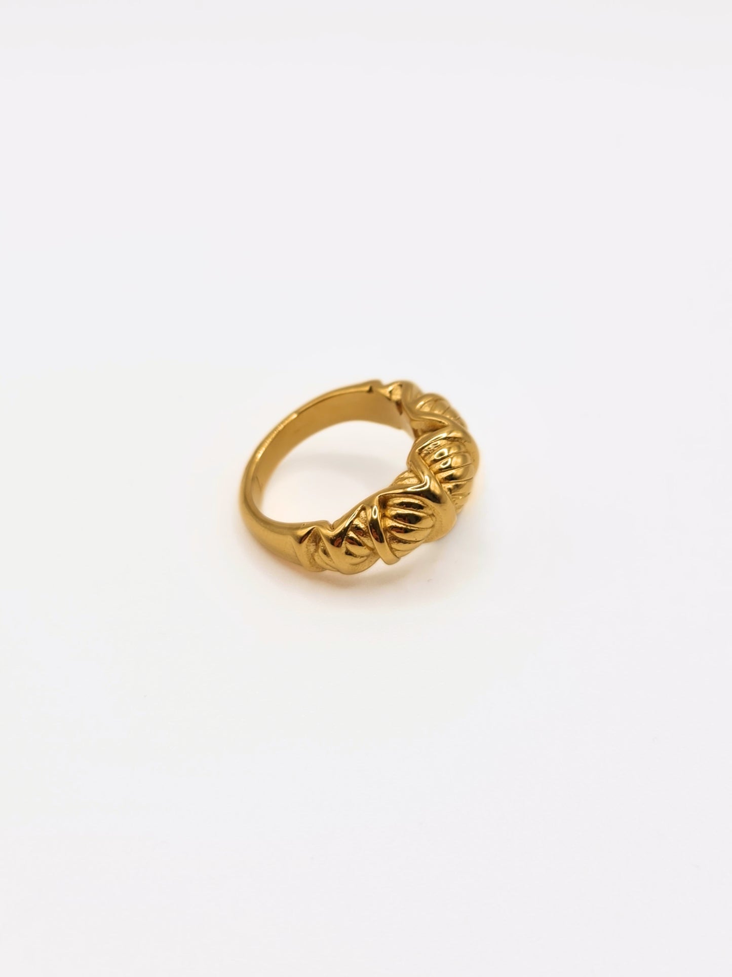 The Bali Collection 18k Gold Plated Stainless Steel Etched Twist Dome Ring.