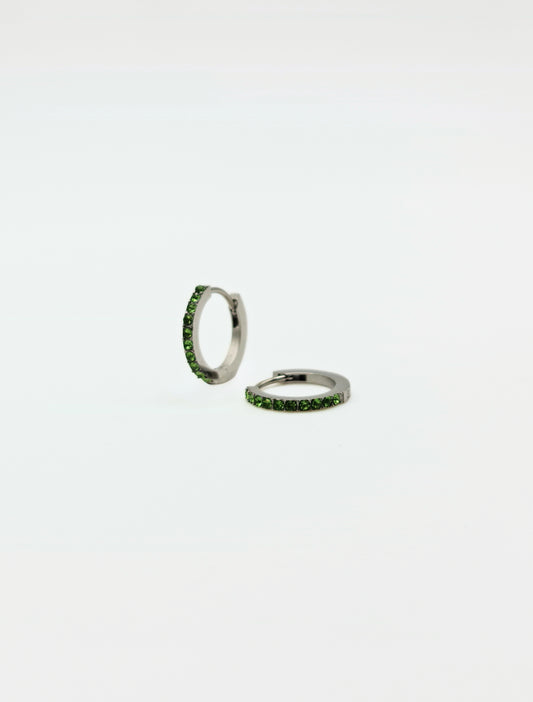 The Maija 'August' Peridot Birthstone Silver Finish Tarnish Free Crystal Huggie Hoop Earrings.