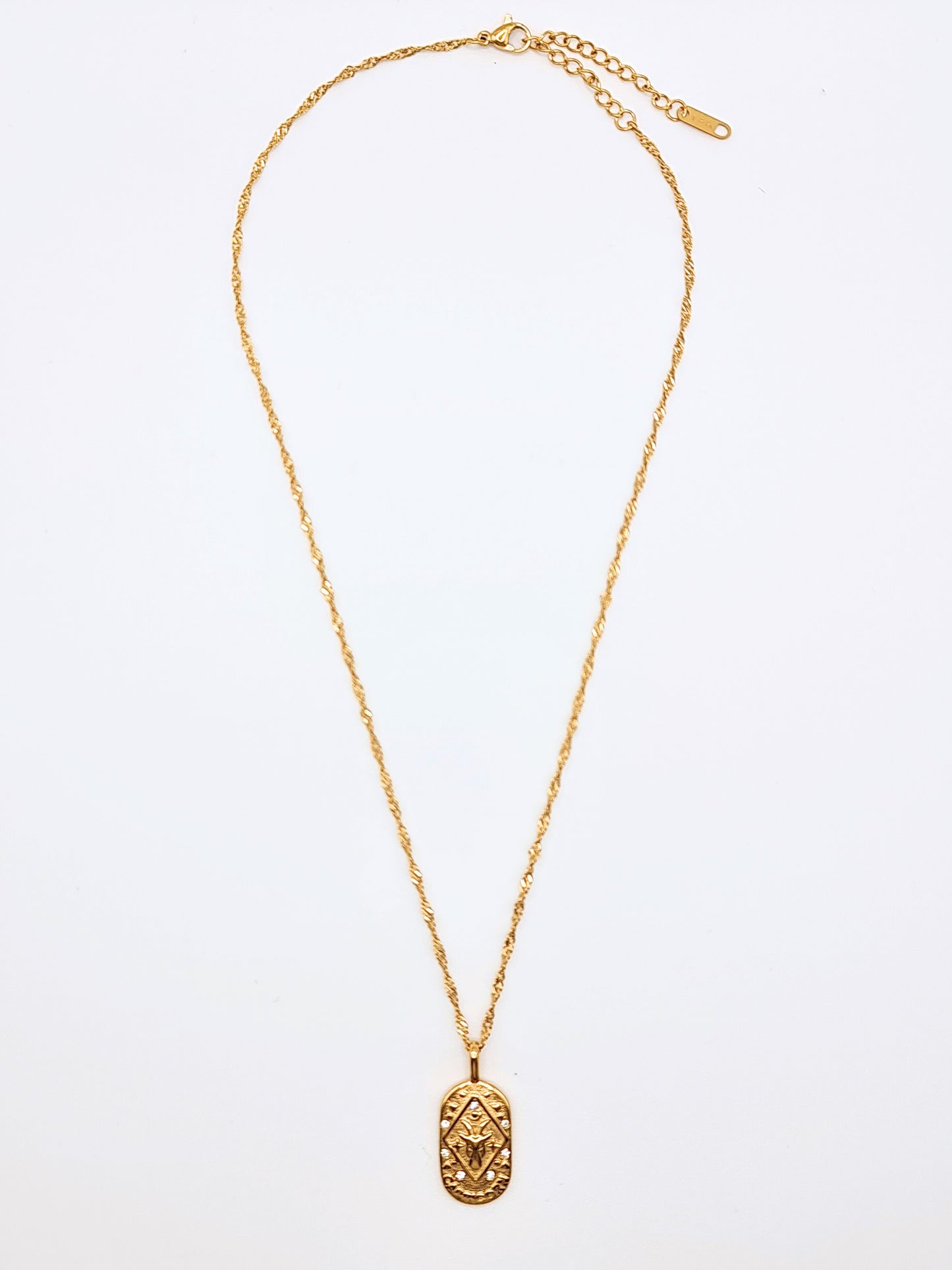 The Kiki Capricorn 18k Gold Plated Stainless Steel Zodiac Starsign Crystal Necklace.