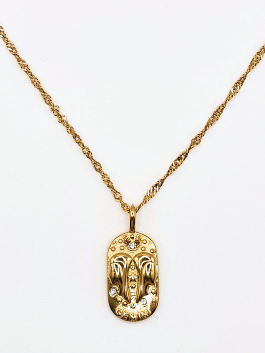 The Kiki Gemini 18k Gold Plated Stainless Steel Zodiac Starsign Crystal Necklace.