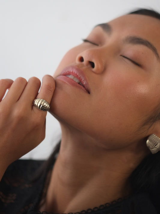 The Pendour Silver Finish Tarnish-Free Ridged Dome Ring