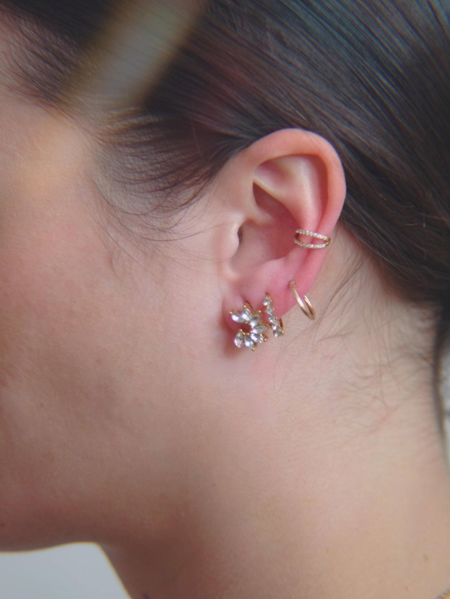 The Taylor 18k Gold Plated Stainless Steel Marquise Leaf Cut Cubic Zirconia Crystal Huggie Hoop Earrings.