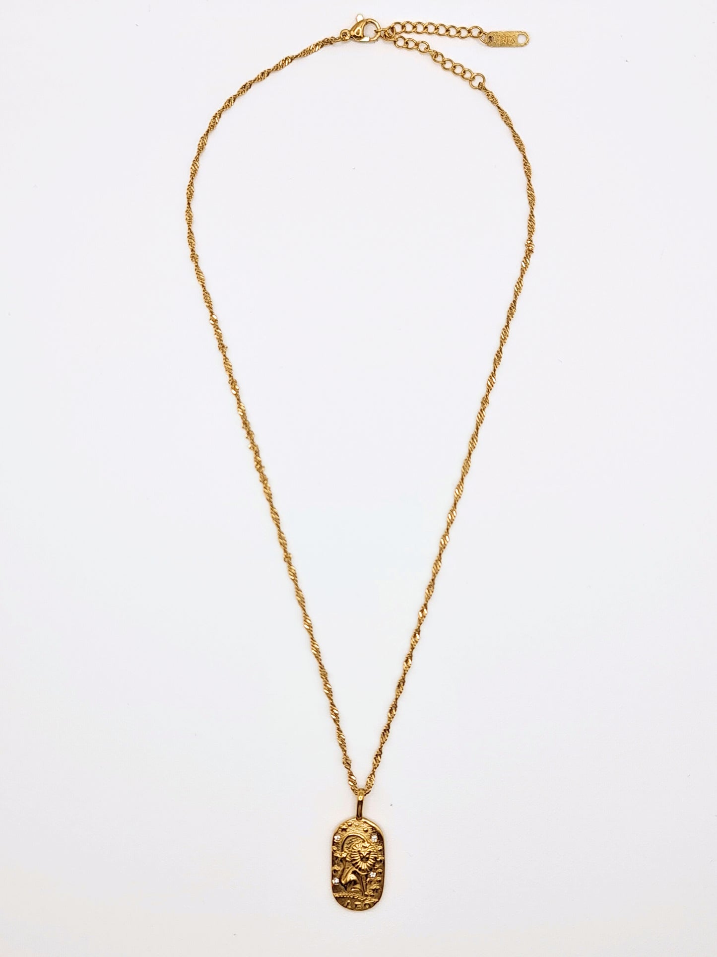 The Kiki Leo 18k Gold Plated Stainless Steel Zodiac Starsign Crystal Necklace.