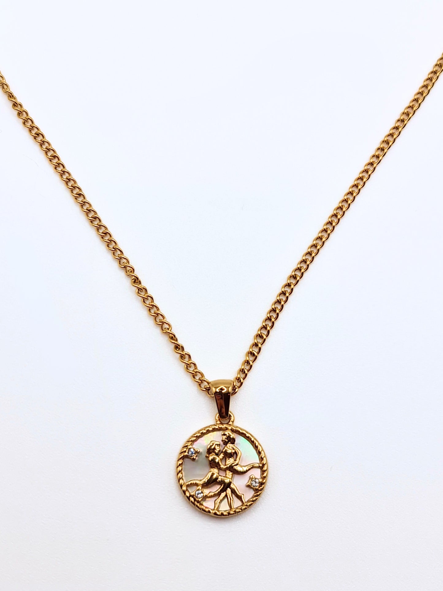 The Blair Gemini 18k Gold Plated Stainless Steel Zodiac Starsign Pearlescent Necklace.