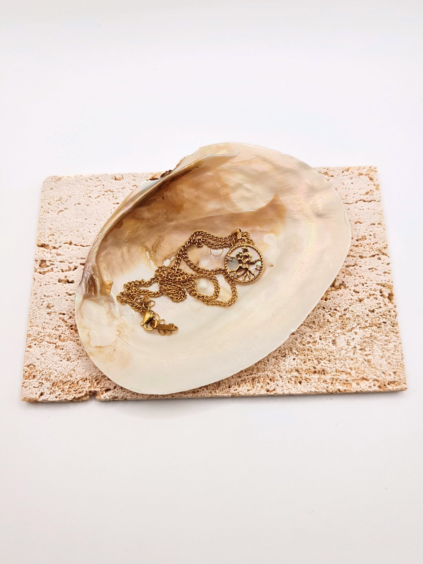 The Blair Gemini 18k Gold Plated Stainless Steel Zodiac Starsign Pearlescent Necklace.