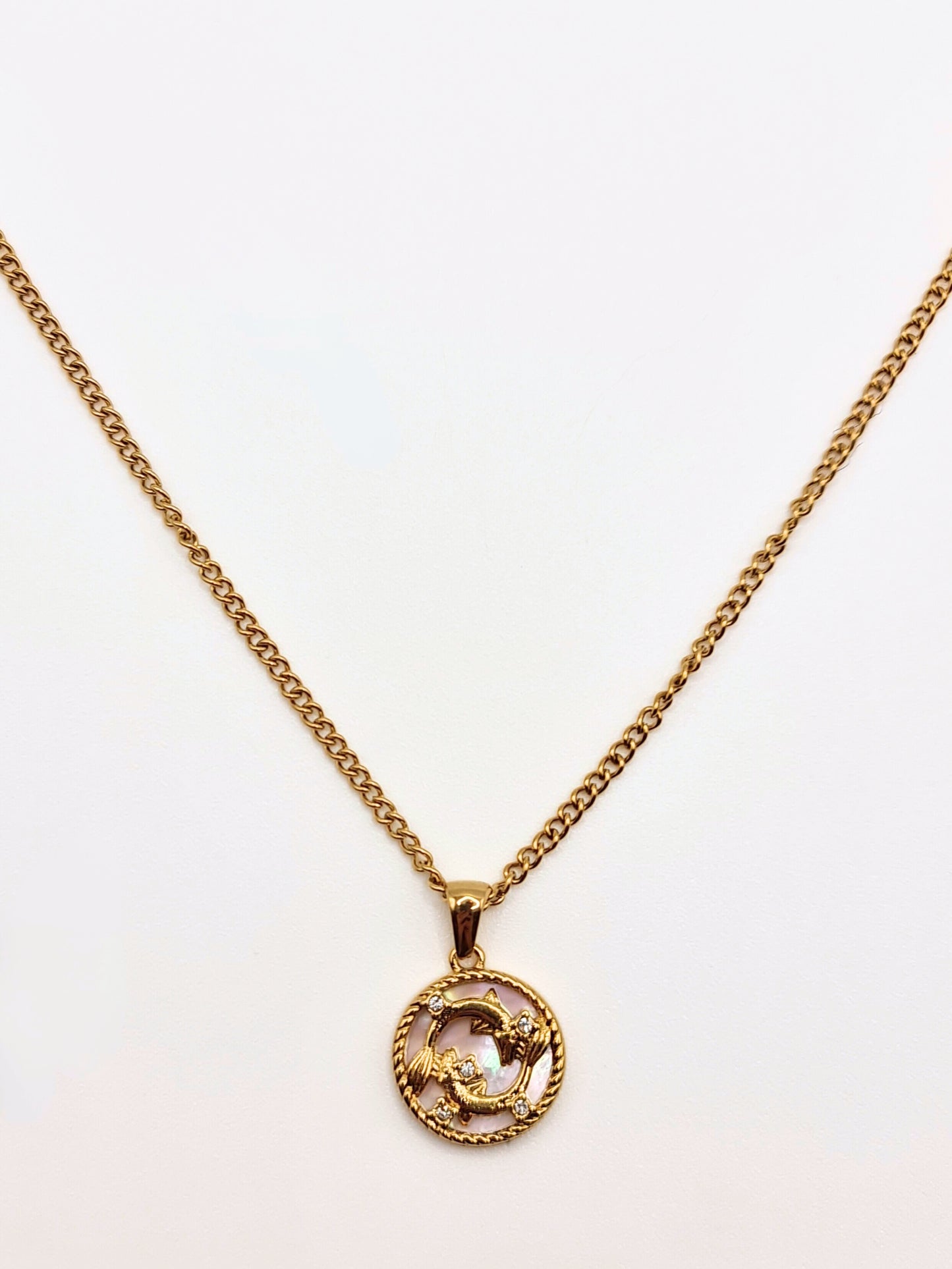 The Blair Pisces 18k Gold Plated Stainless Steel Zodiac Starsign Pearlescent Necklace.