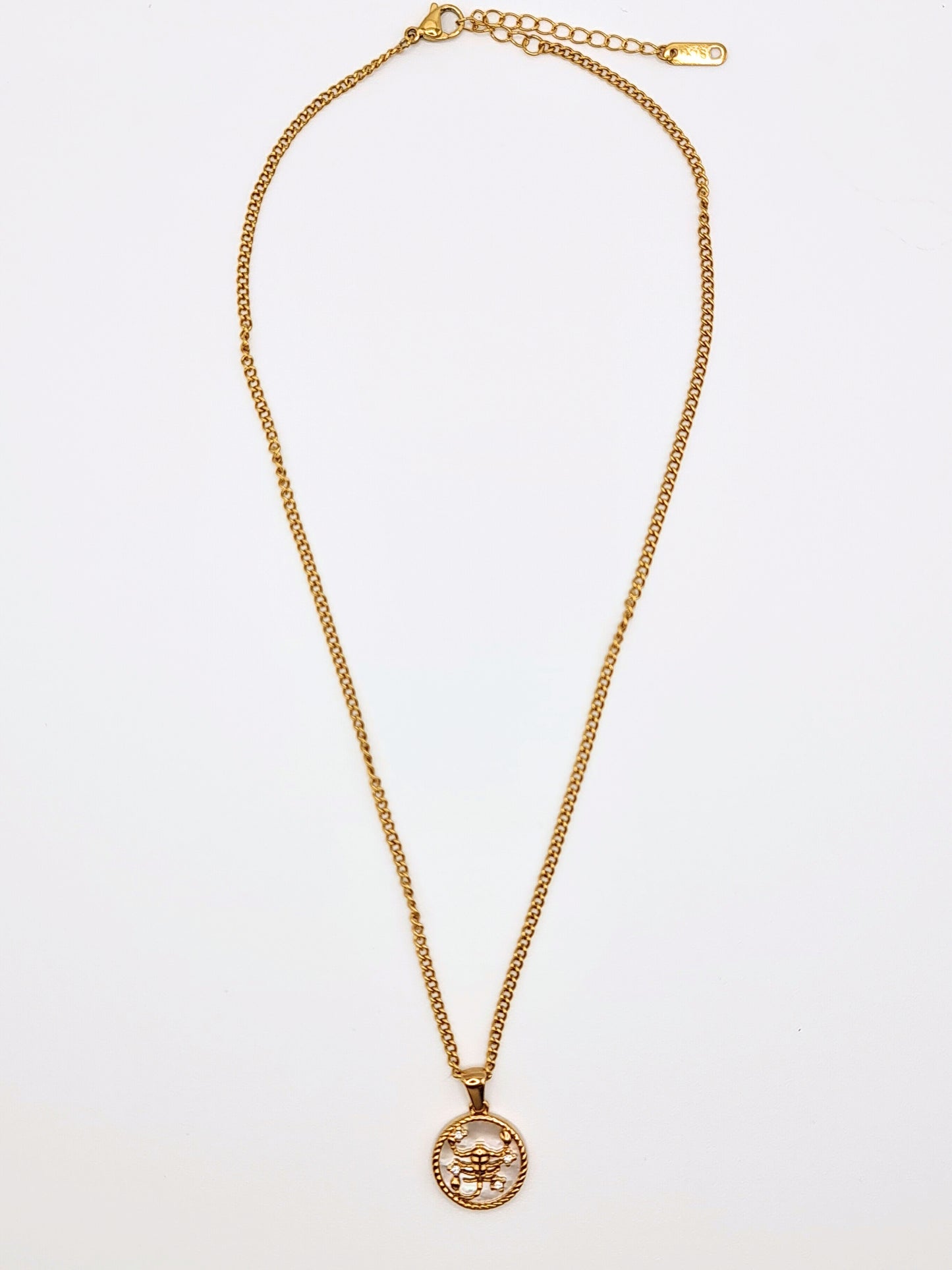 The Blair Scorpio 18k Gold Plated Stainless Steel Zodiac Starsign Pearlescent Necklace.