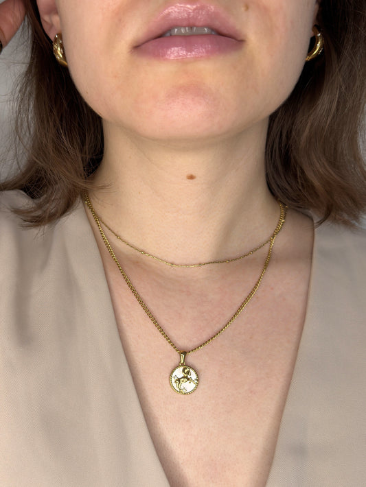 The Blair Aries 18k Gold Plated Stainless Steel Zodiac Starsign Pearlescent Necklace.