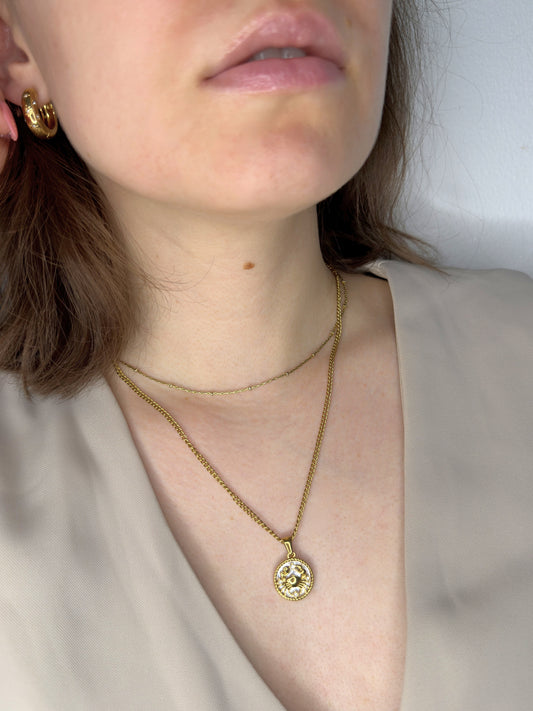The Blair Cancer 18k Gold Plated Stainless Steel Zodiac Starsign Pearlescent Necklace.