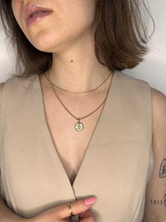 The Blair Gemini 18k Gold Plated Stainless Steel Zodiac Starsign Pearlescent Necklace.