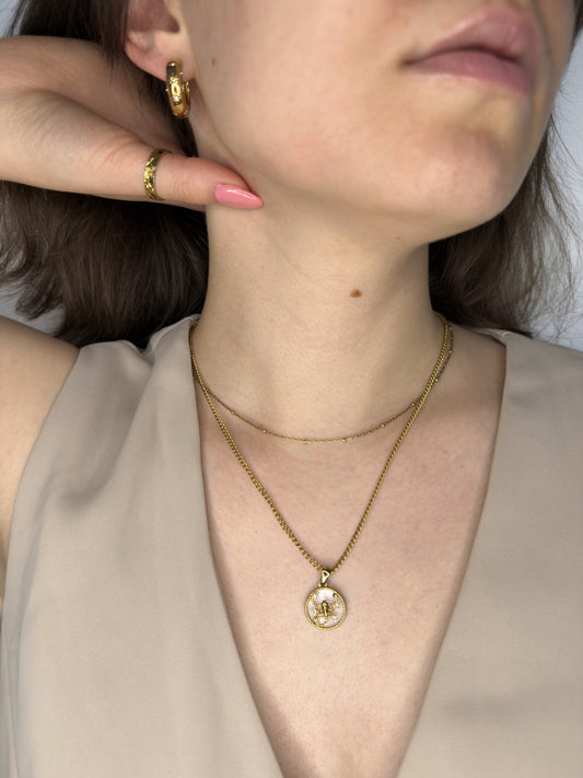 The Blair Scorpio 18k Gold Plated Stainless Steel Zodiac Starsign Pearlescent Necklace.