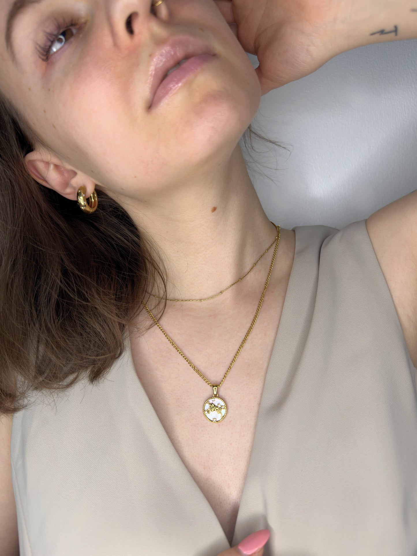 The Blair Taurus 18k Gold Plated Stainless Steel Zodiac Starsign Pearlescent Necklace.