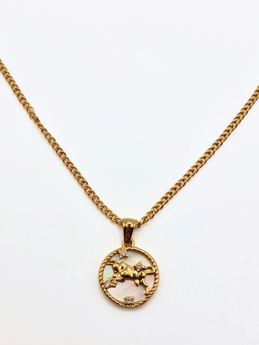 The Blair Taurus 18k Gold Plated Stainless Steel Zodiac Starsign Pearlescent Necklace.